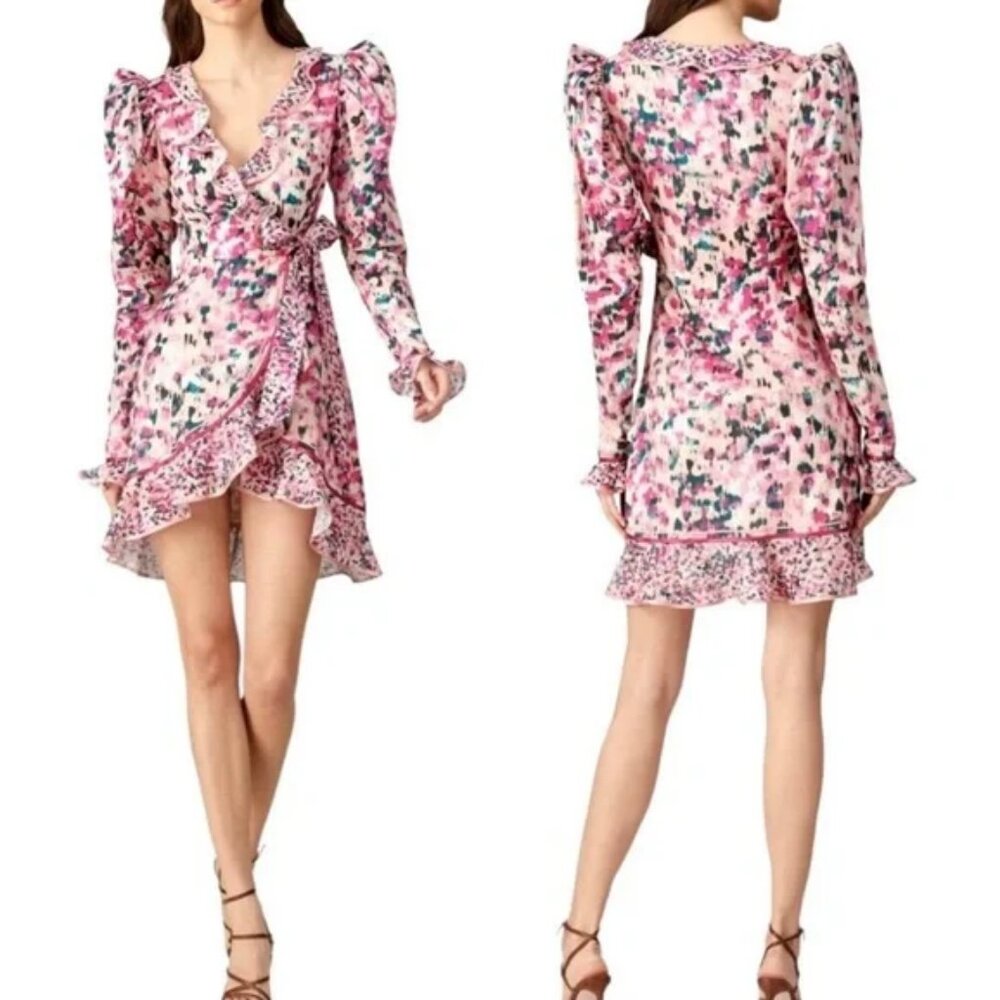 Rococo Sand MIMI Floral Cottagecore Pastel Ruffled Wrap Mini Dress Medium